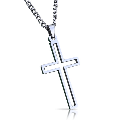 Varsity Cross Pendant With Chain Necklace - Stainless Steel