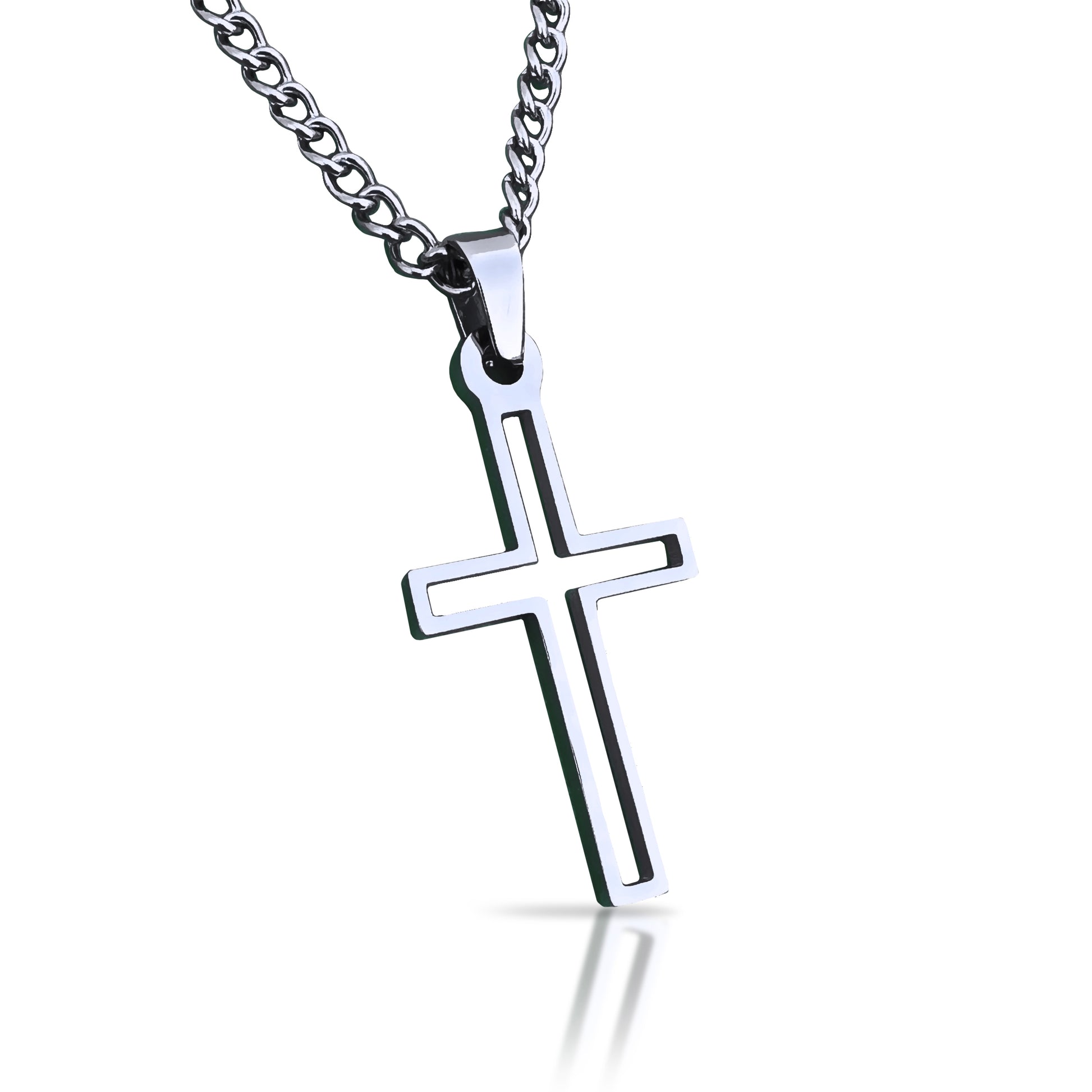 Varsity Cross Pendant With Chain Necklace - Stainless Steel
