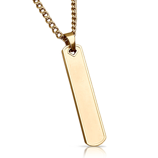 Bar Pendant With Chain Necklace - 14K Gold Plated Stainless Steel