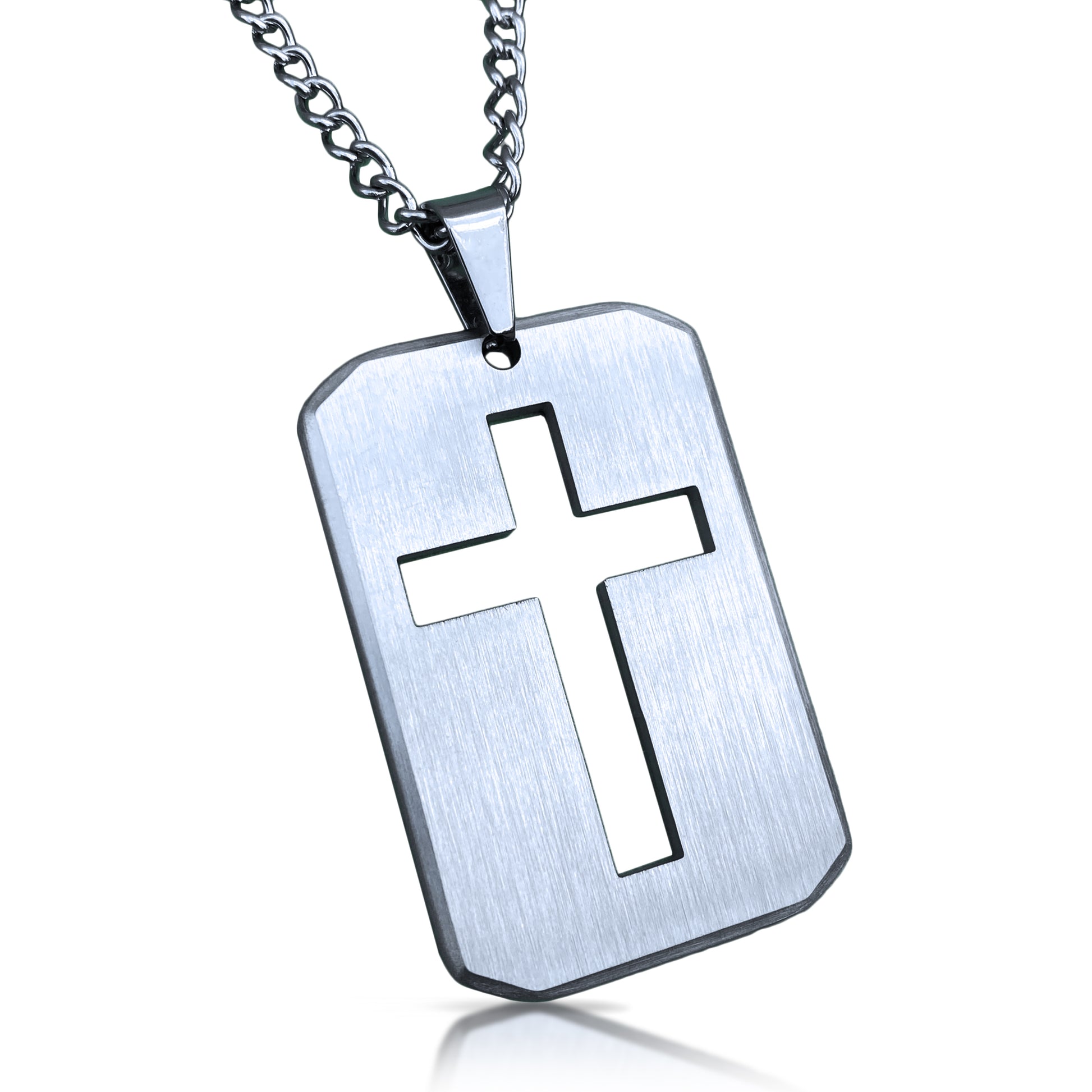 Cross Cut Out Pendant With Chain Necklace - Stainless Steel