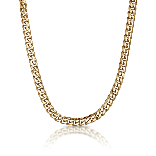9mm Cuban Link Chain Necklace - 14K Gold Plated Stainless Steel