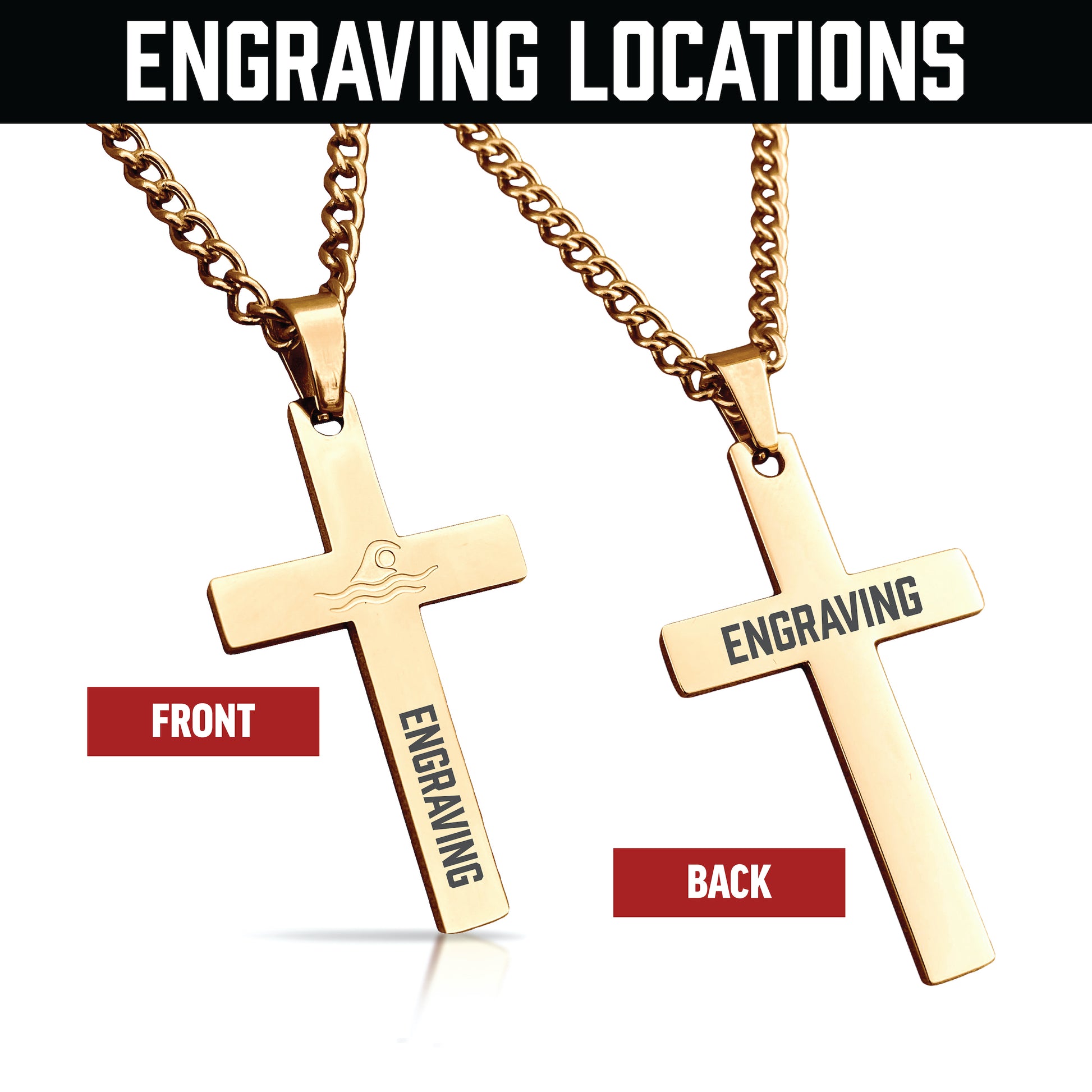 Swimming Cross Pendant With Chain Necklace - 14K Gold Plated Stainless Steel