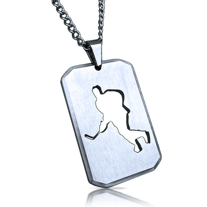 Hockey Cut Out Pendant With Chain Necklace - Stainless Steel