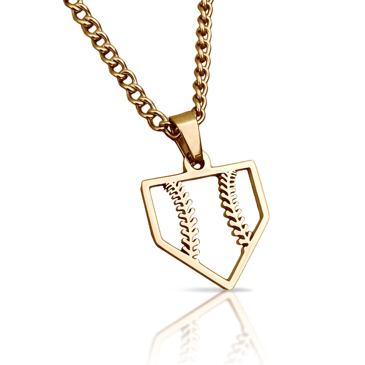 Home Plate Pendant With Chain Necklace - 14K Gold Plated Stainless Steel