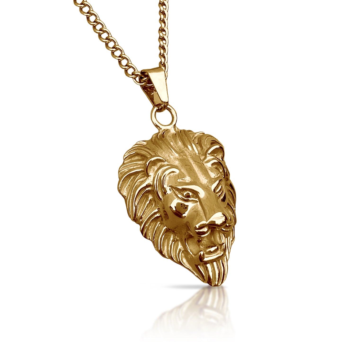 Lion Pendant With Chain Necklace - 14K Gold Plated Stainless Steel