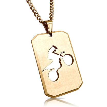 Motocross Cut Out Pendant With Chain Necklace - 14K Gold Plated Stainless Steel