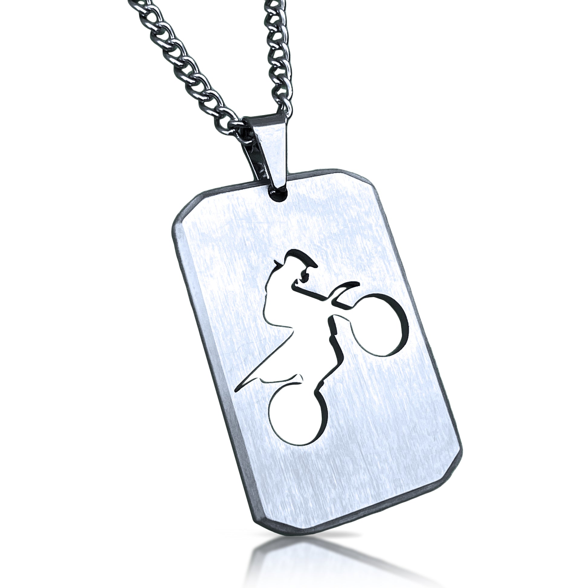 Motocross Cut Out Pendant With Chain Necklace - Stainless Steel