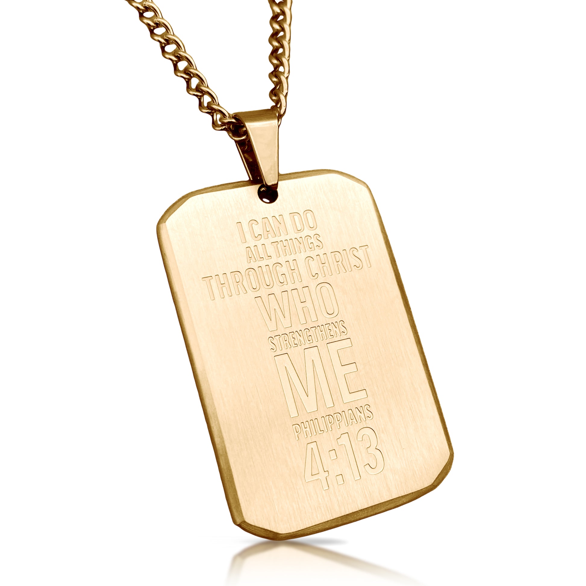 Philippians 4:13 Pendant With Chain Necklace - 14K Gold Plated Stainless Steel