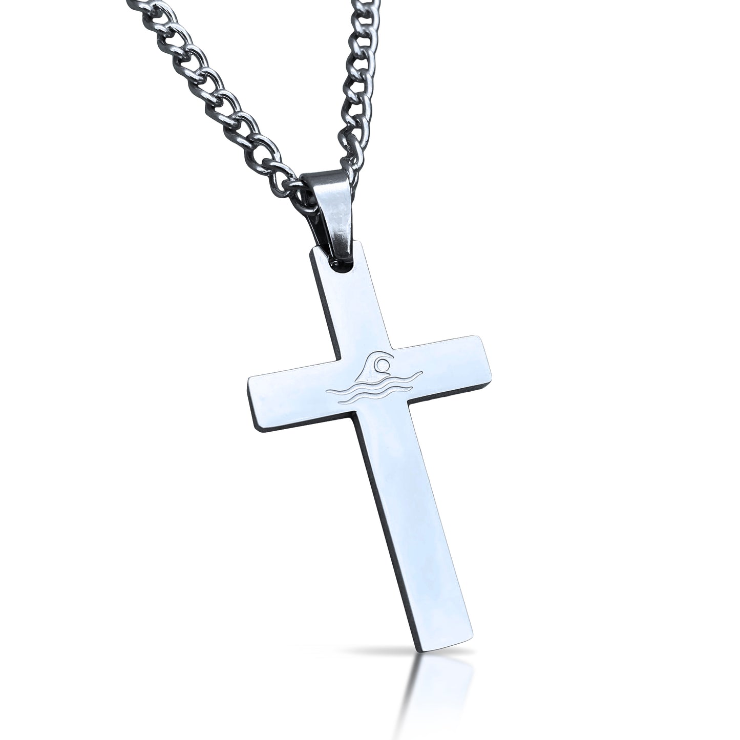 Swimming Cross Pendant With Chain Necklace - Stainless Steel