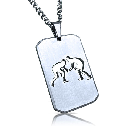Wrestling Cut Out Pendant With Chain Necklace - Stainless Steel